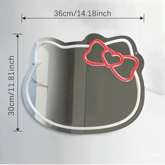 Hello Kitty Neon Dimmable Illuminated Wall Mirror - White with Pink Bow - Picture 3 of 3